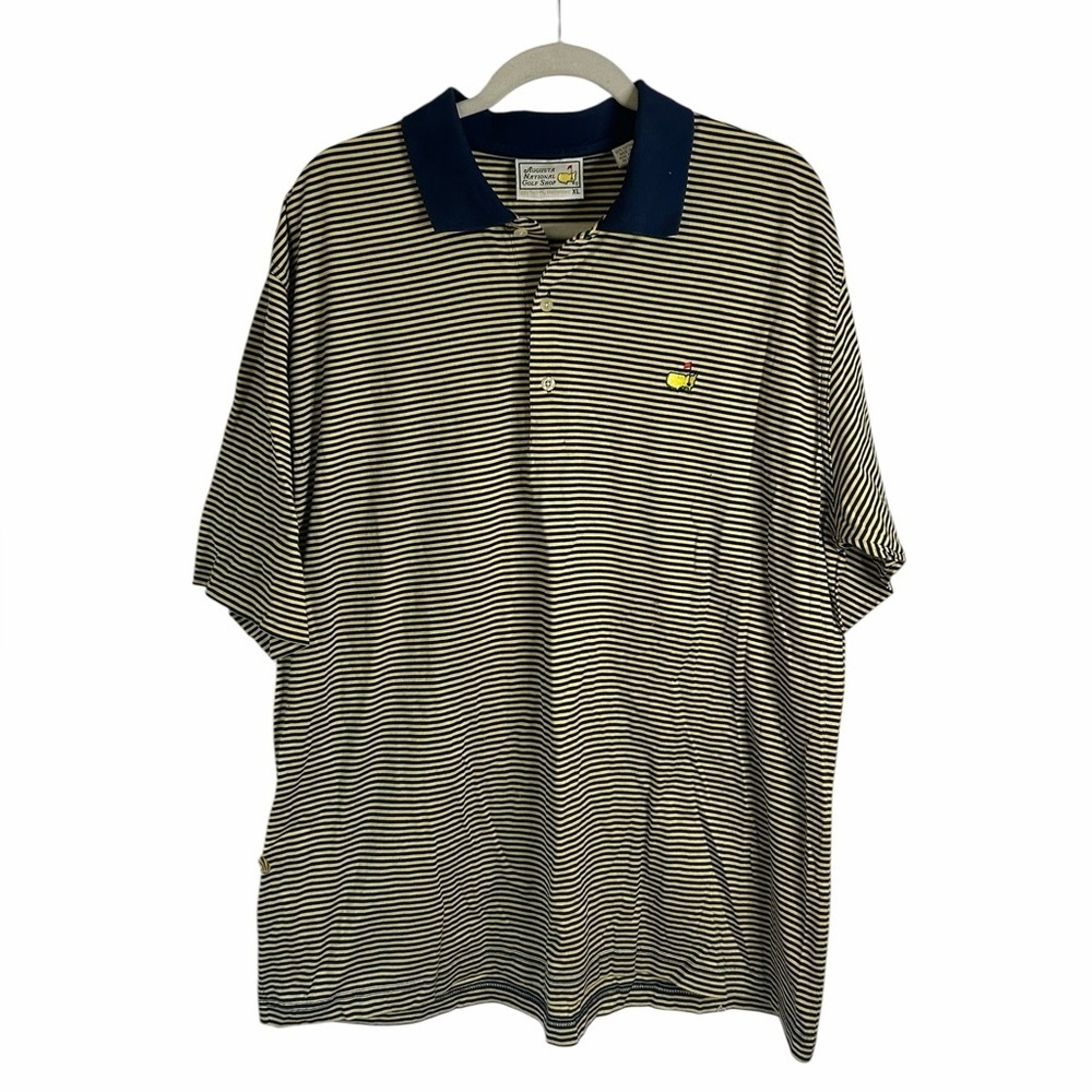 Augusta National Golf Shop Navy & Yellow Stripe Masters Polo Golf Mens Sz XL